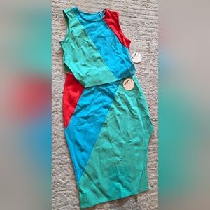 STAUD Multicolor Geometric Top & Skirt Set